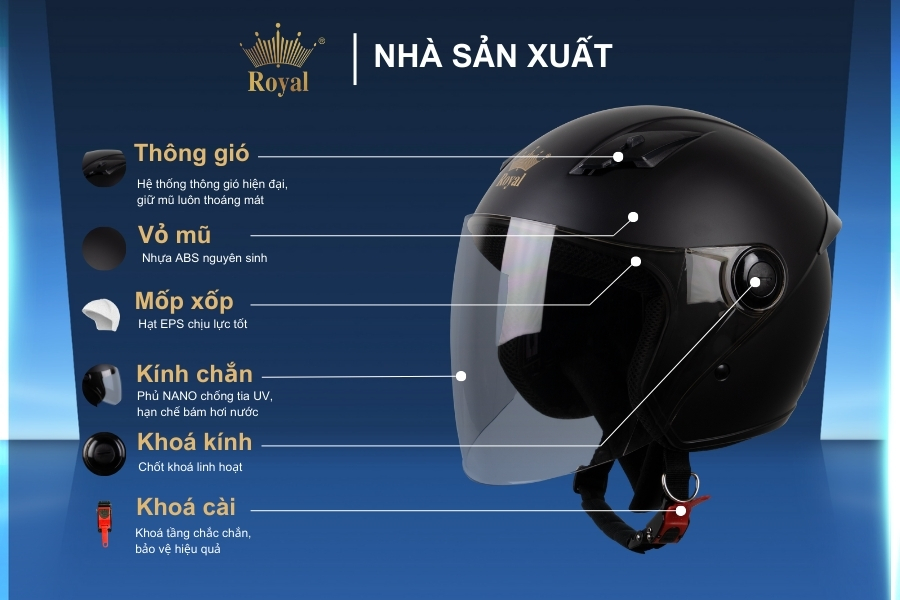 Cấu tạo chi tiết mũ bảo hiểm Royal M134C