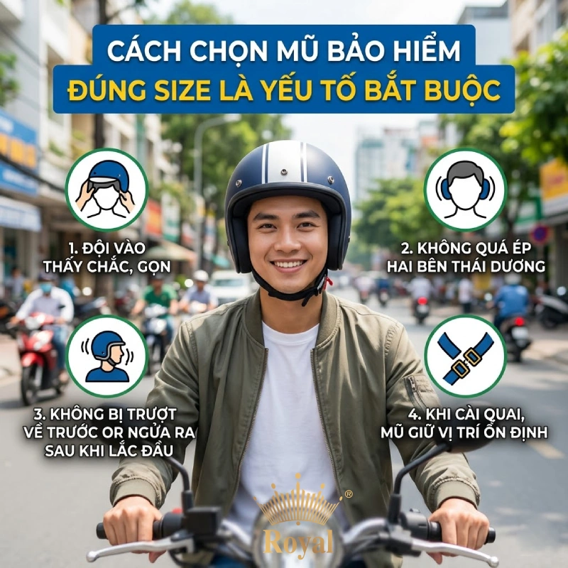 Cách chọn mũ bảo hiểm đúng size là yếu tố bắt buộc